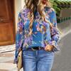 Autumn Women Blouse Floral Half High Neck Sleeve Lantern Tops Temperament Commuter Fashion