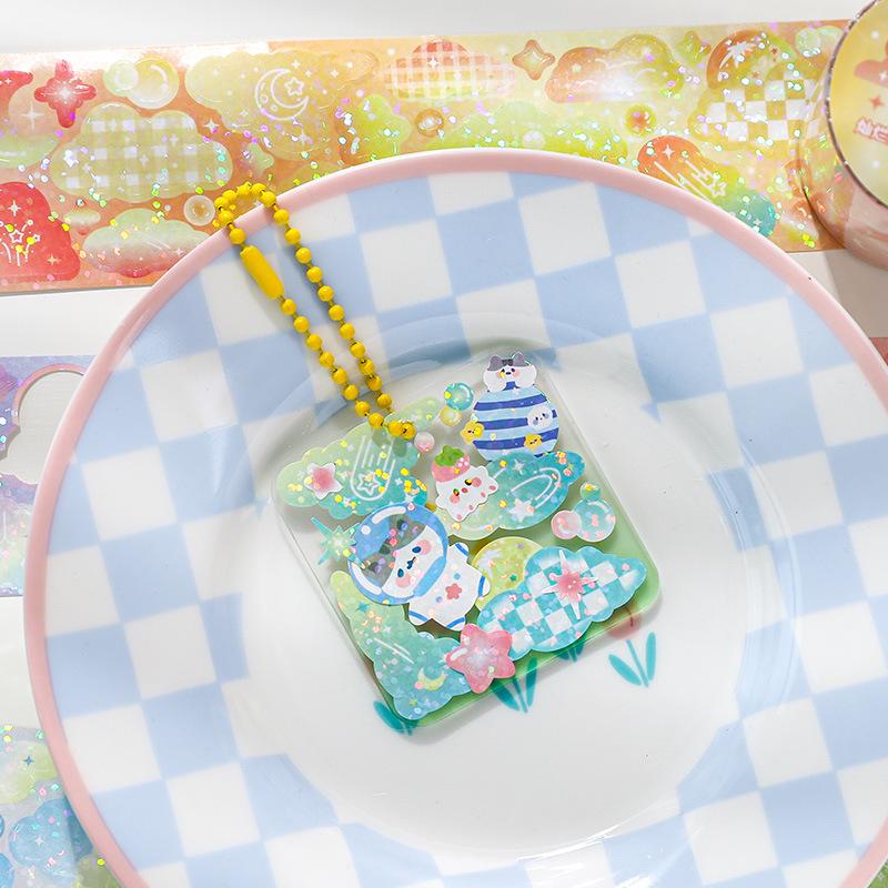1 Roll Glittery Cute Cartoon Tape, Exquisite Cartoon Designs & Glitter Finish, Easy To Apply for Handmade Cards
