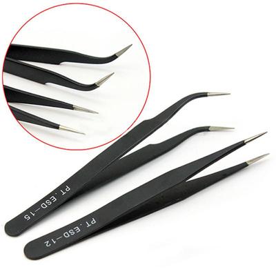 1PC Stainless Steel Curved Straight Black Tweezer Nail Art Supplies Eyelash Tweezers