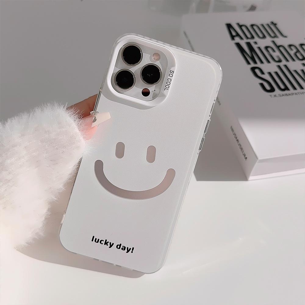 Electroplated Smiley Face for IPhone16 for 14Promax Phone Case 12 for Apple 13 Simple Korean Style 17 Anti-fall 14 Hard