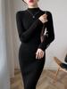 Women Mock Neck Solid Slim Sweater Dress Long Sleeve Knit Sexy Bodycon Dress Basic Casual Dress for Women Autumn Winter