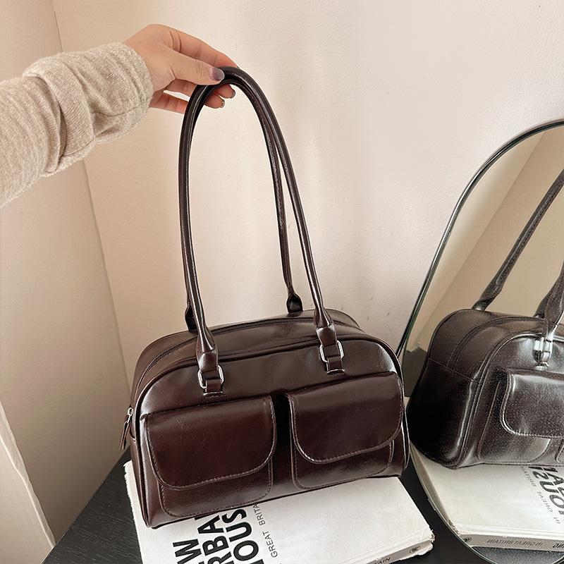 

Premium sense niche texture glossy bag 2025 autumn and winter fashion tote bag retro versatile shoulder handbag women