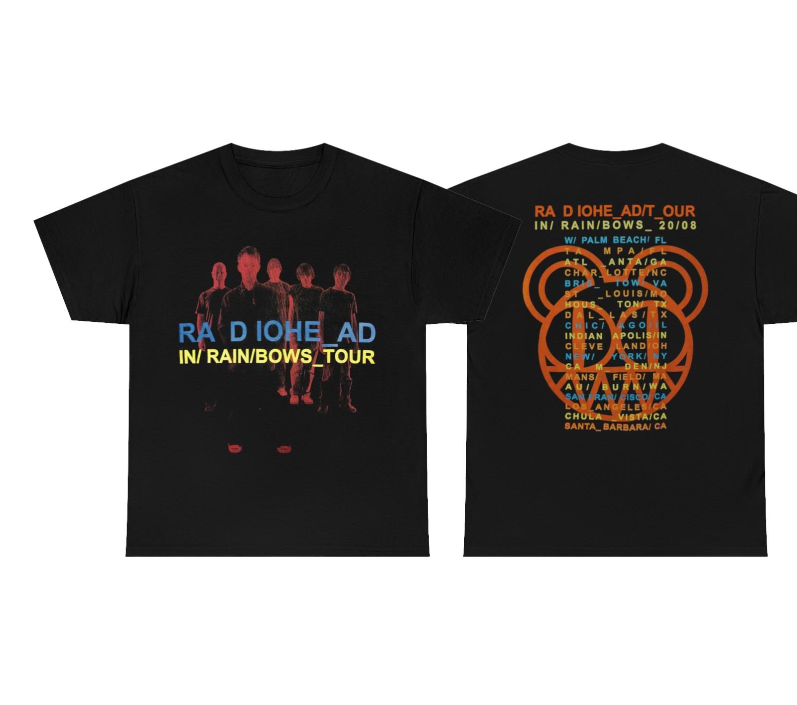 RADIOHEAD IN RAINBOWS TOUR 2008 BLACK 100% Cotton T-shirt Mens Womens Tees Top 2XL