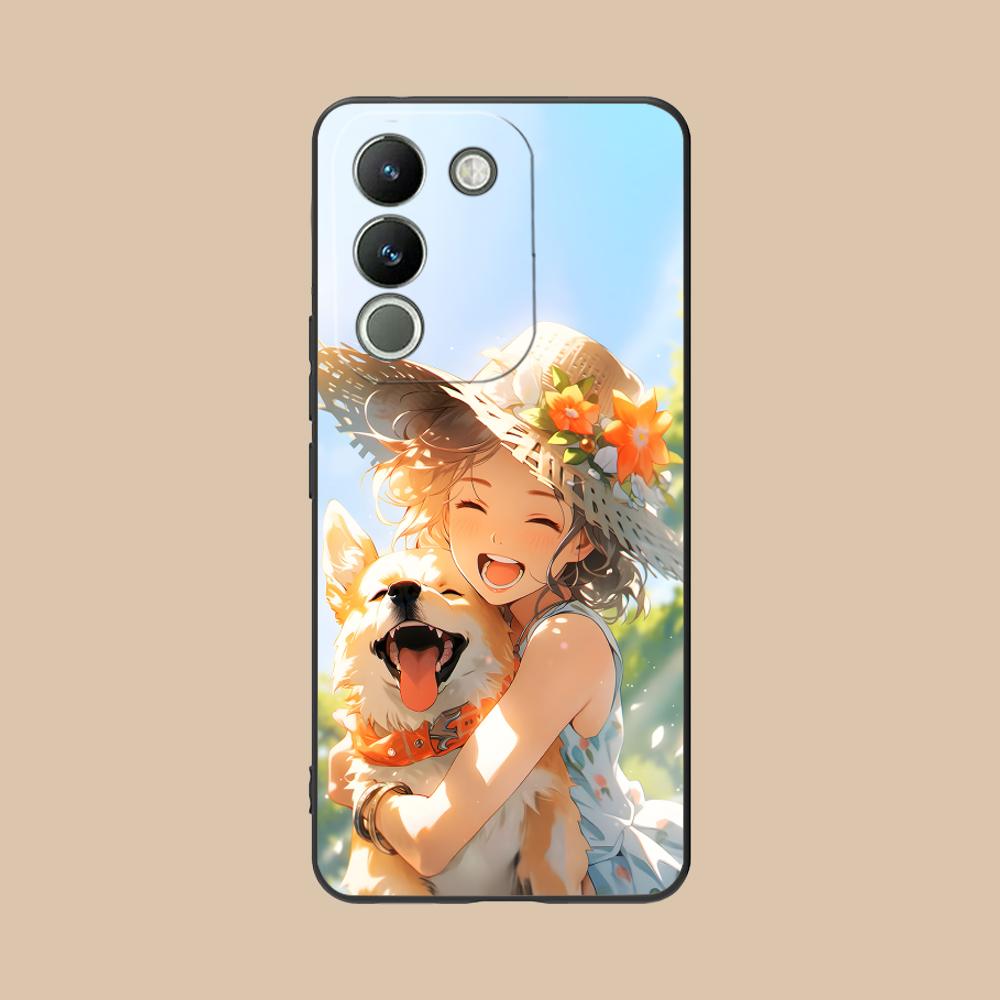 

Чехол для мобильного телефона VIVO Y77 76 75 74 73 72 58 56 55 51 50 38 36 Y19 Y18 Y03 Y01 5G, матовый TPU, с рисунком девочки и щенка, цветной vivo Y01
