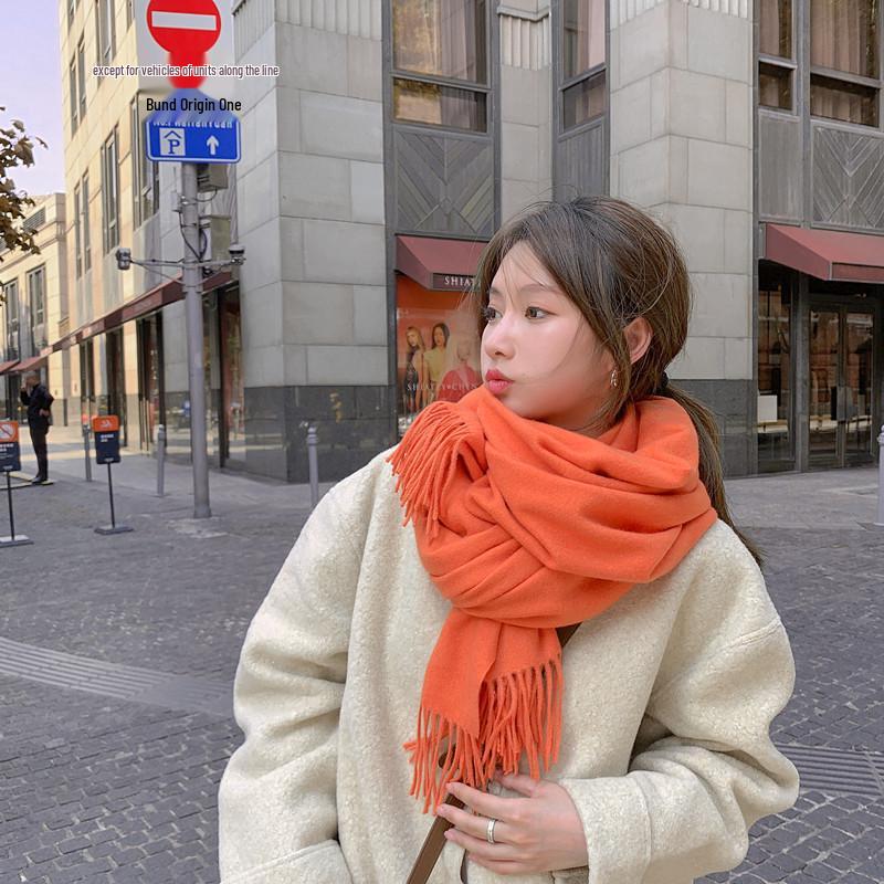 White Cashmere Scarf: Thickened, Solid Color, Versatile for Women & Men, Perfect for Autumn & Winter