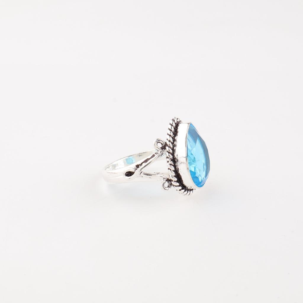 Swiss Blue Topaz Gemstone 925 Stamped Silver Jewelry Handcrafted Statement Ring RR-57-8
