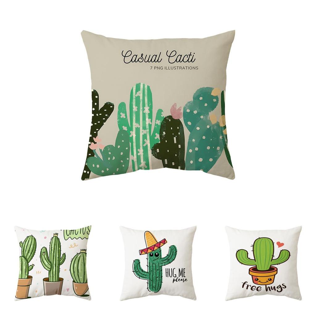 Cartoon Cactus Pattern Pillow Cover For Home Decor And Lounge Relaxation