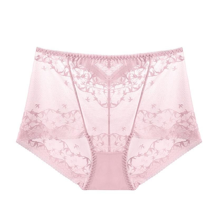 Big Size Lady Summer Thin Sexy Hollow Lace High Waist Abdominal Lift Hip Breathable No Mark Briefs