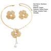 2Pcs/Set Women Necklace Earrings Set Hollow Flower Shape Imitation Pearl Decor Stud Earrings Adjustable