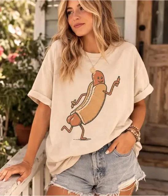 Funny Hotdog Graphic T- Shirt: Retro Foodie Humor Tee 2XL