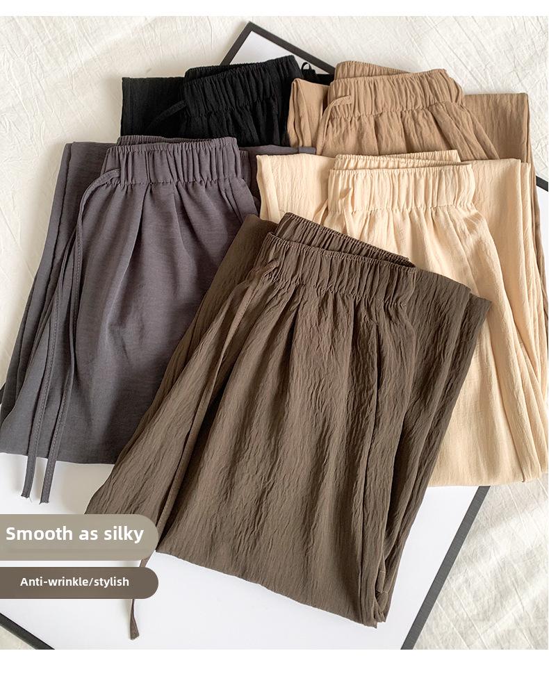 Women's Summer High-Waist Straight Brown Pleated Cotton-Linen Sunscreen Pants