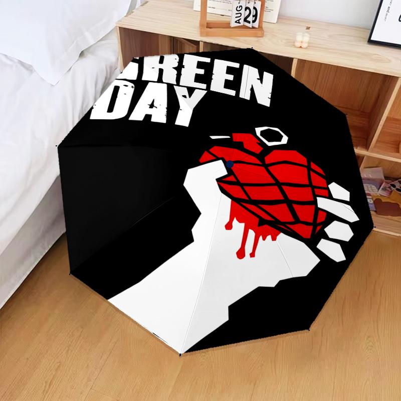 1PC Green Day Automatic Folding Umbrella 8-Rib Travel Umbrella with Auto Portable Case, Ideal Gift for Birthdays