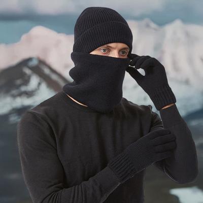 3Pcs/Set Winter Hat Scarf Gloves Set Solid Color Windproof Brimless Hat Neck Warmer Touch Screen Gloves Set