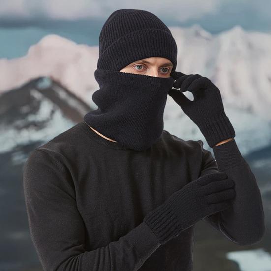 3Pcs/Set Winter Hat Scarf Gloves Set Solid Color Windproof Brimless Hat Neck Warmer Touch Screen Gloves Set