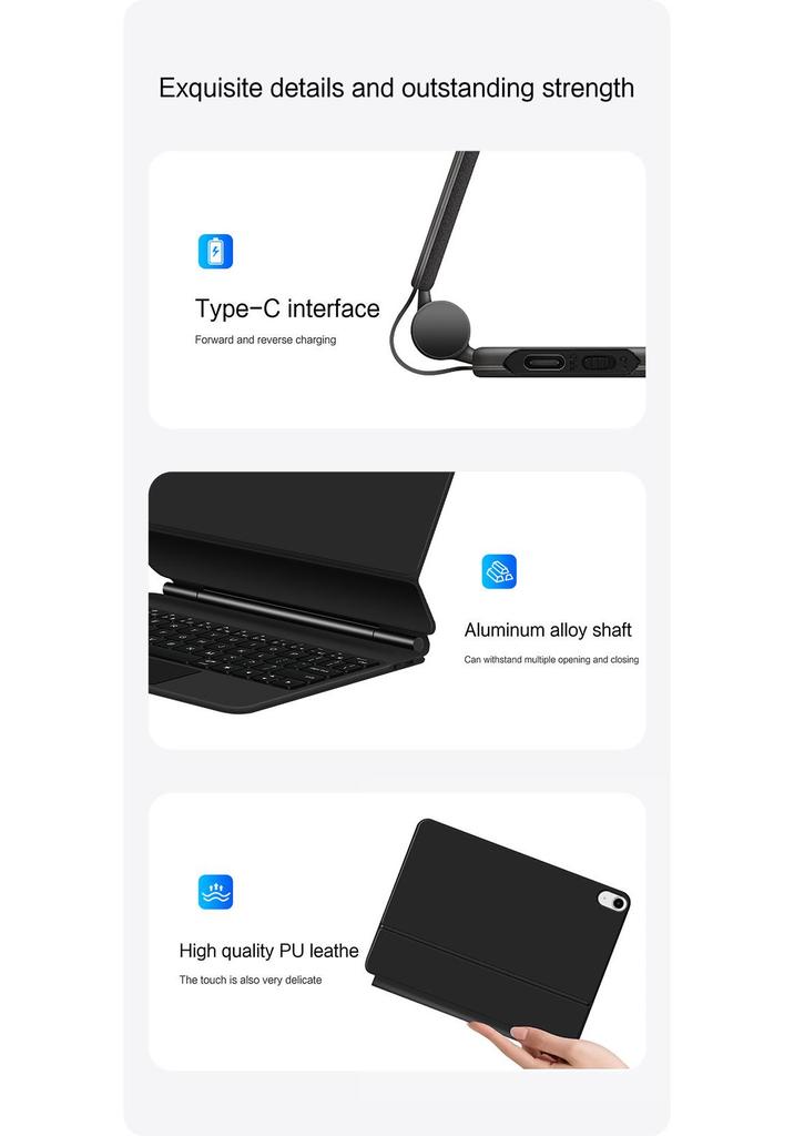 Compatible Bluetooth Magic Keyboard for iPad 11th Gen (A16) and iPad Air 10th Gen (10.9).