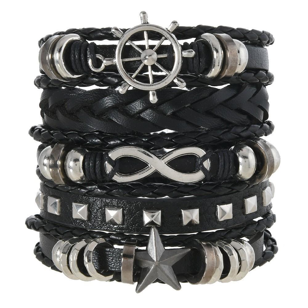 Alloy Men's Bracelet, Multi-layered Leather Skull Bangle, Viking Bracelet