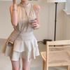 French Chic Sleeveless Halter Top & High-Waisted Ruffle Midi Skirt Set
