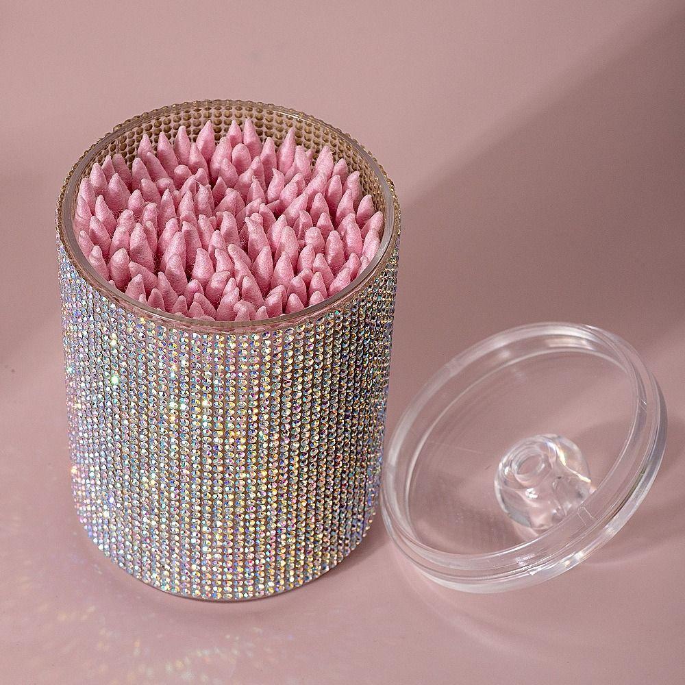 Luxuriöse Baumwollwatte-Aufbewahrungsbox mit Diamanten-Besatz High-End 3 Farben Zahnseide-Aufbewahrungsbox mit Deckeln Wattepads-Aufbewahrungsglas
