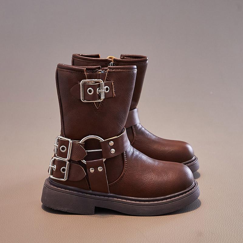 Spring Autumn Boys and Girls Children Chelsea Boots Buckle Classic Buckle Britain Style Retro Kids Short Boots Non-slip 2024 PU