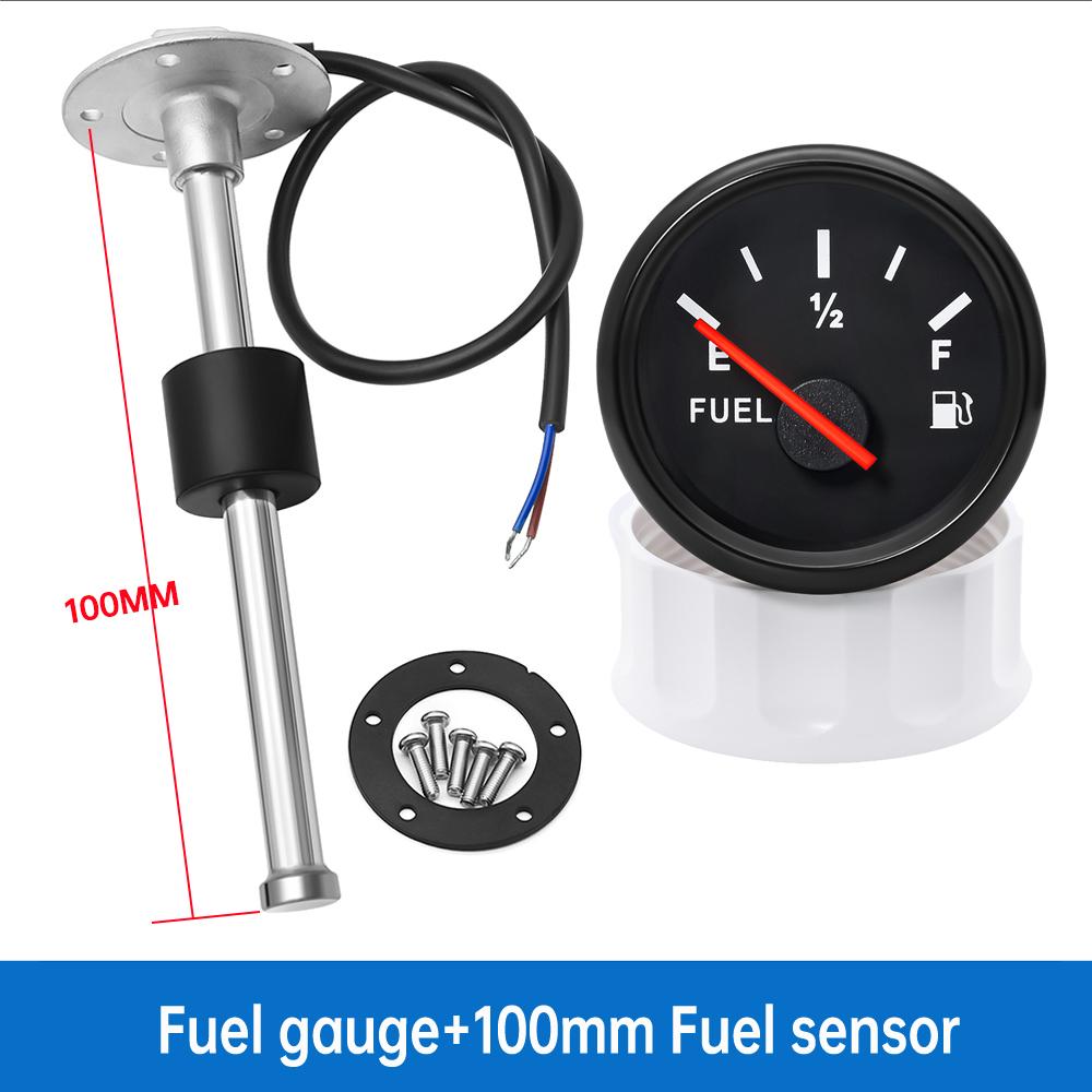 E-1/2-F Fuel Level Gauge Boat Marine Fuel Tank Level Gauge with 100-550mm Fuel Indicator Sensor Red Backlight for Car Boat
