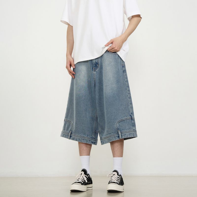 American Vintage Denim Shorts Men High Street Loose Wide Leg Niche Pants Fashion Casual Versatile Short Jeans Male and Female