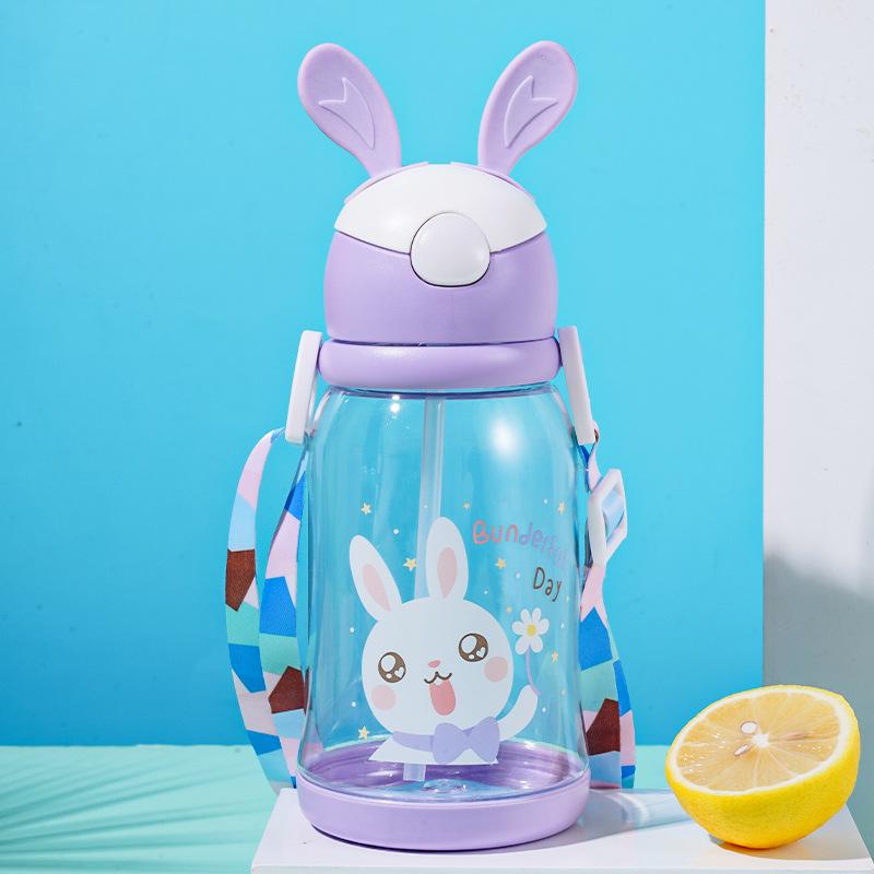 Water Bottle Rabbit Corner Cup Children's Plastic Environmentally Friendly Straw Cup Student Rabbit Cup Cute Cartoon Elastic Cover Water Cup
