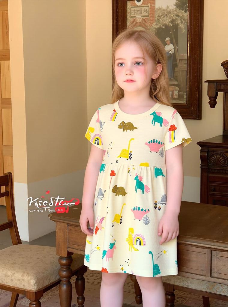 Girls Summer Cartoon Cat Dress Striped Princess Fashion Kids Dress