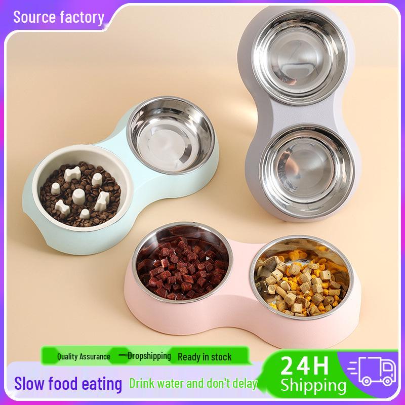 

Миска из нержавеющей стали двойная миска для медленного кормления для домашних животных - цвета макарон Gray Single Bowl