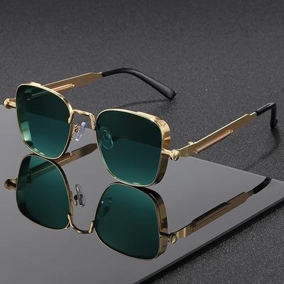 New Sunglasses Men Driving Sunglasses Retro Spring Leg Driving Outdoor Sports Metal Rectangular Decorative Glasses Women Uv400