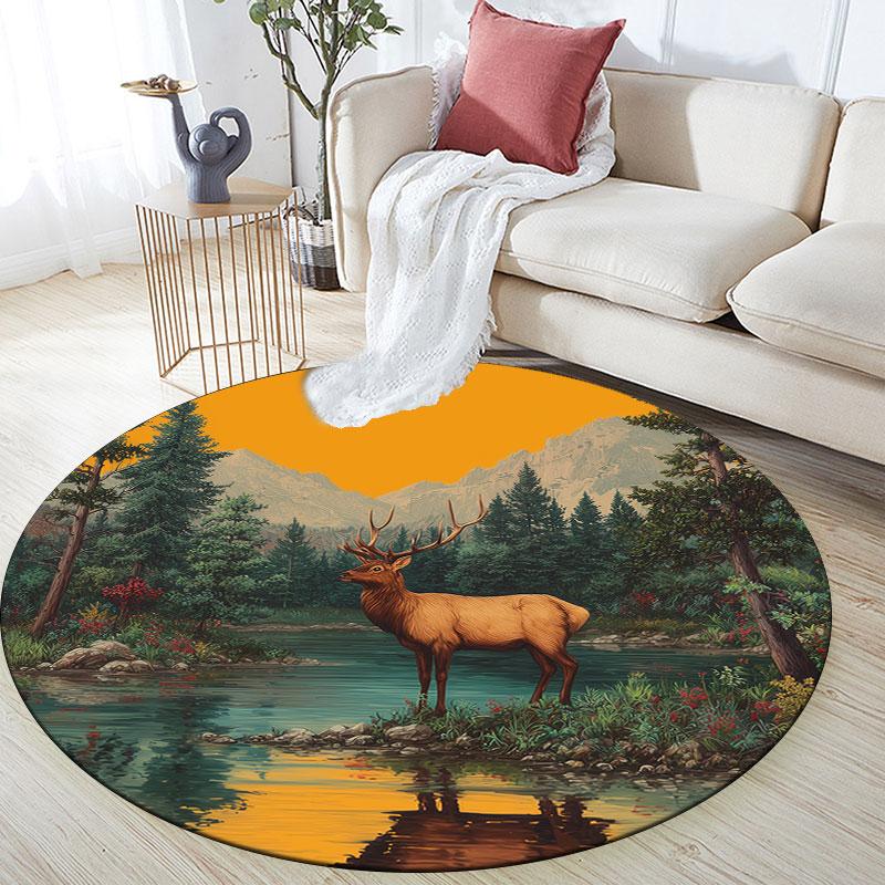 Deer Pattern Round rug,Carpet Rug for Living Room Bedroom Playroom ,Non-slip Floor Mat,Holiday Gifts and Birthday Gifts.