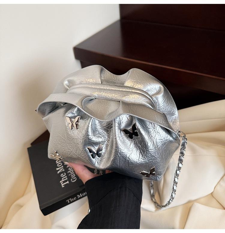 Premium bucket bag summer niche versatile pleated bag women's trendy versatile chain messenger bag