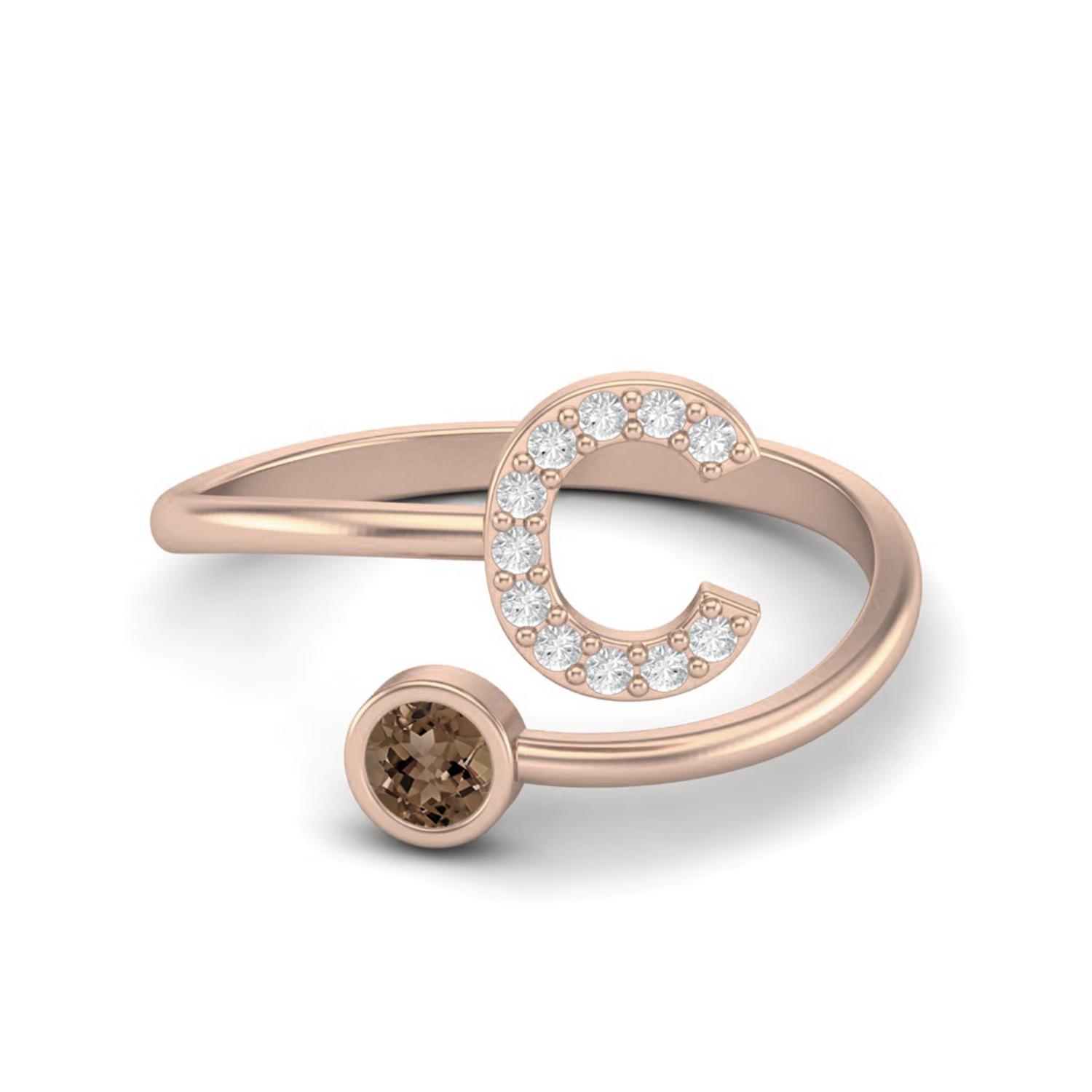 

Capital C Initial Letter 3MM Round Smoky Quartz 925 Sterling Silver Rose Vermeil Women Adjustable Wedding Ring 6 Яскраво-рожевий