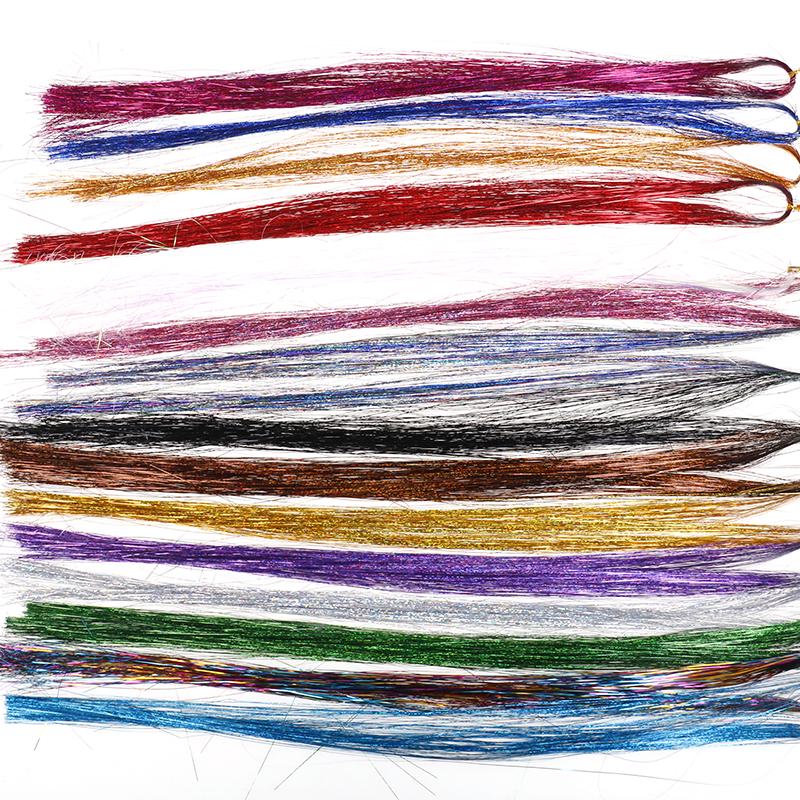 120pcs/lot Bling Hair Secoration Fashion Hair Tinsel Sparkle Glitter Extensions Highlights False Hair Strands Party Accessories