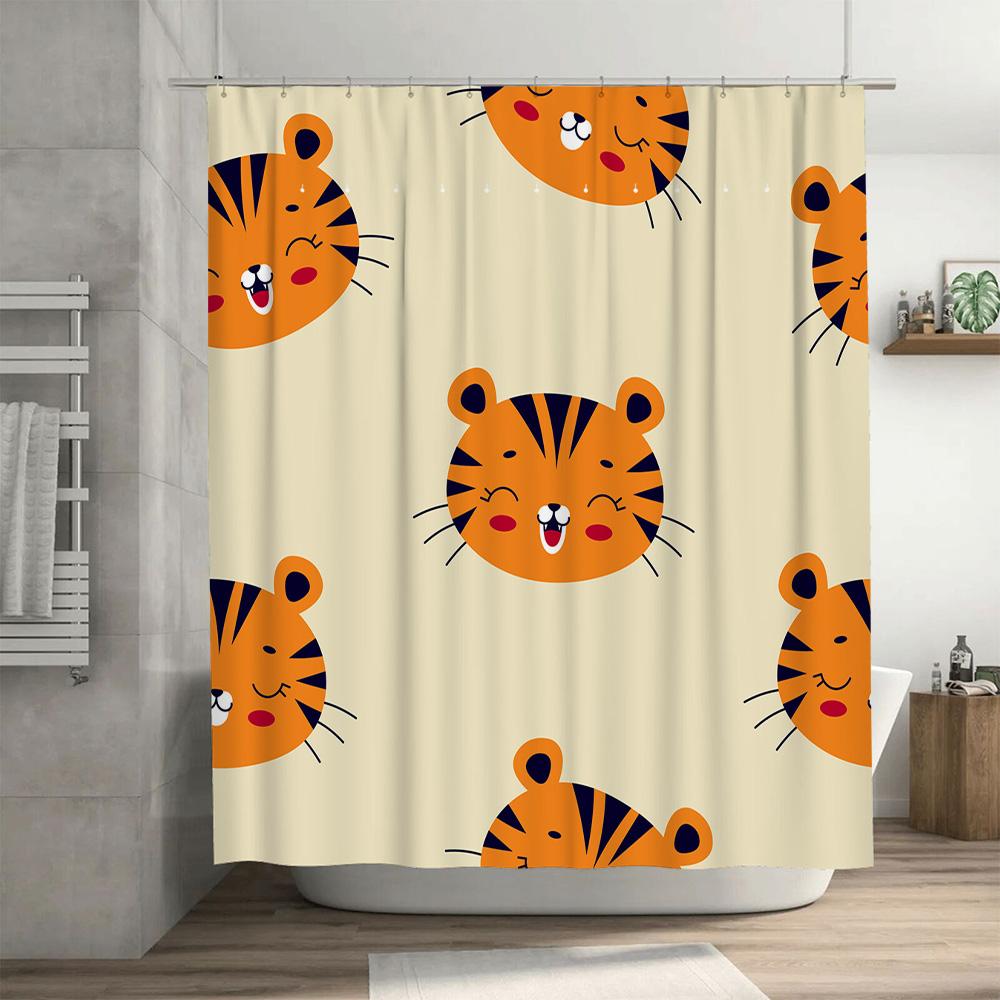 Bright Fun Tiger Print Shower Curtain Kids Bathroom Decor for Bathrooms Polyester Fabric Easy Install Hook Rings Set Available