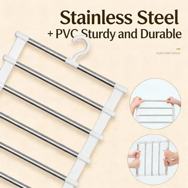 Multi-layer Stainless Steel Pants Rack Space Saving Closet Organizer Non-slip Magic Hanger for Trousers