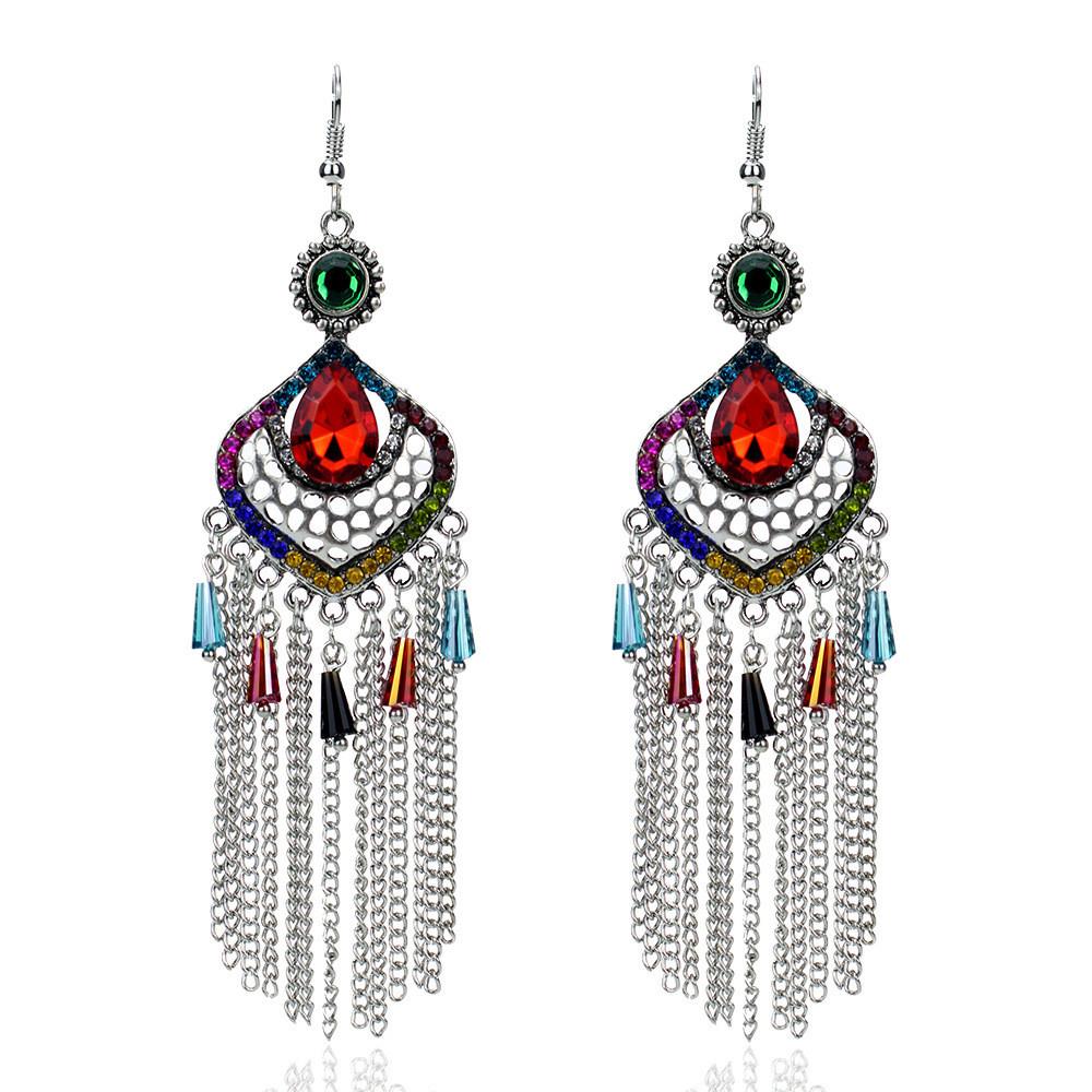 Vintage Geometric Alloy Drop Earrings With Embellished Gems For Womens Casual Wear