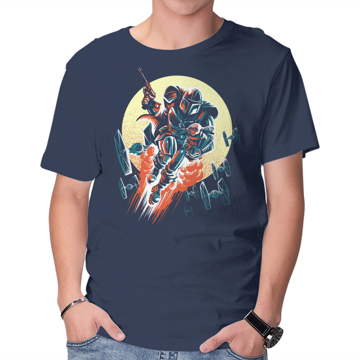 Unisex Crew Neck T-Shirt Retro Mando Graphic Short Sleeve Casual Tee XXL