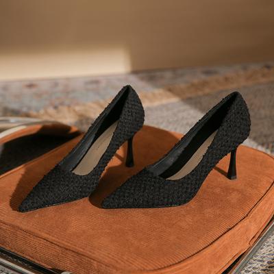 Spring and Autumn Temperament New Fine Heel High Heel Women's Shoes Daily Versatile Beige Small Fragrant Black Single Shoes