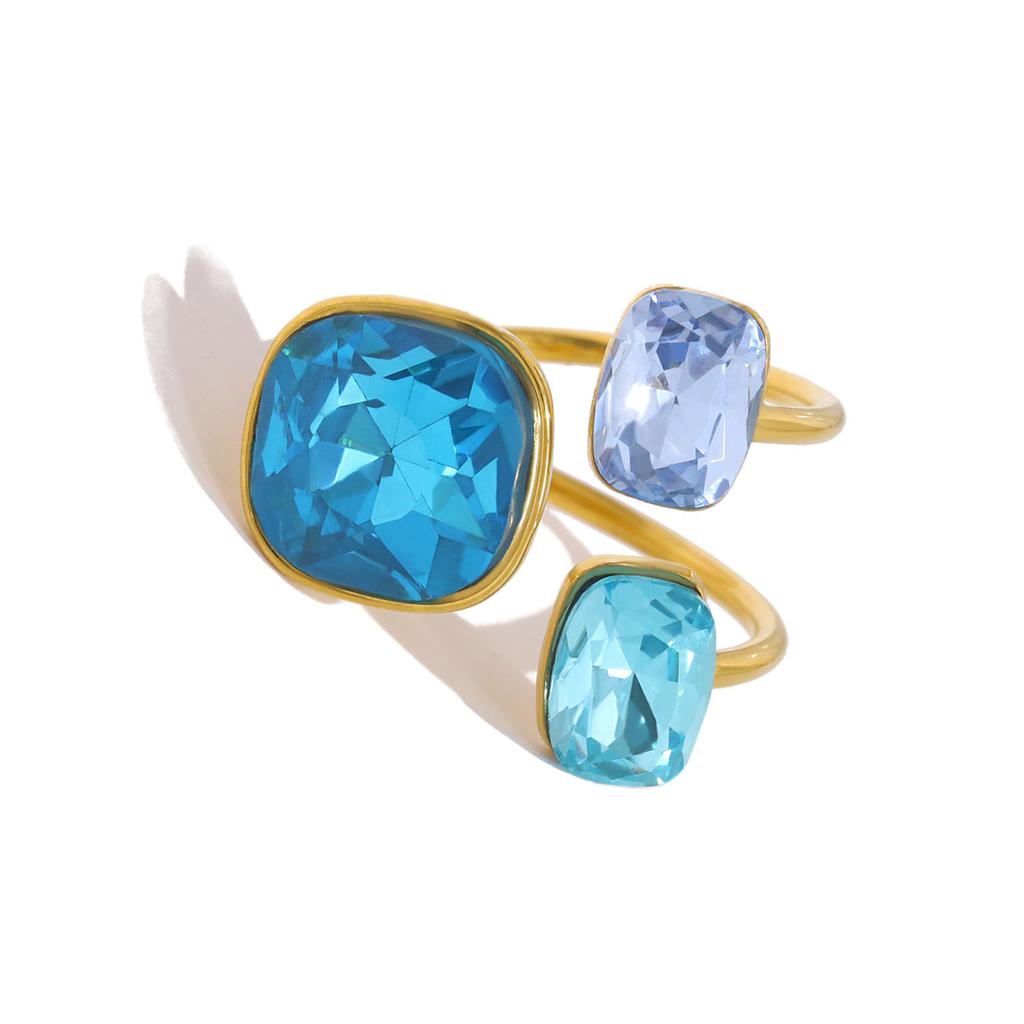 Elegant Adjustable Blue Zircon Ring Titaniums Steel Crafted Jewelry Finger Accessory For Her Elegant Accessories
