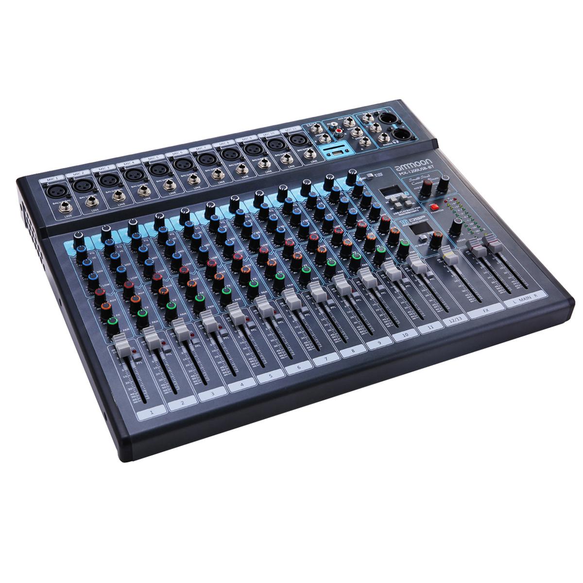 

Ammoon MX-1200USB-BT 12-канальная микшерная консоль со встроенными 16 эффектами DSP + фантомное питание 48 В