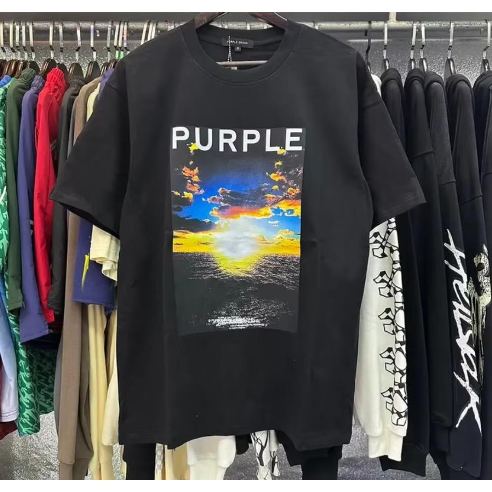 

Purple Brand T Shirt Men Women Inset Crewneck Collar Regular Fit Cotton Print Tops US S-XL More Color XXXXXL жовтий