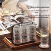Naijiang Embossed Glass Coffee Juice Cup Set with Iron Holder and Pot