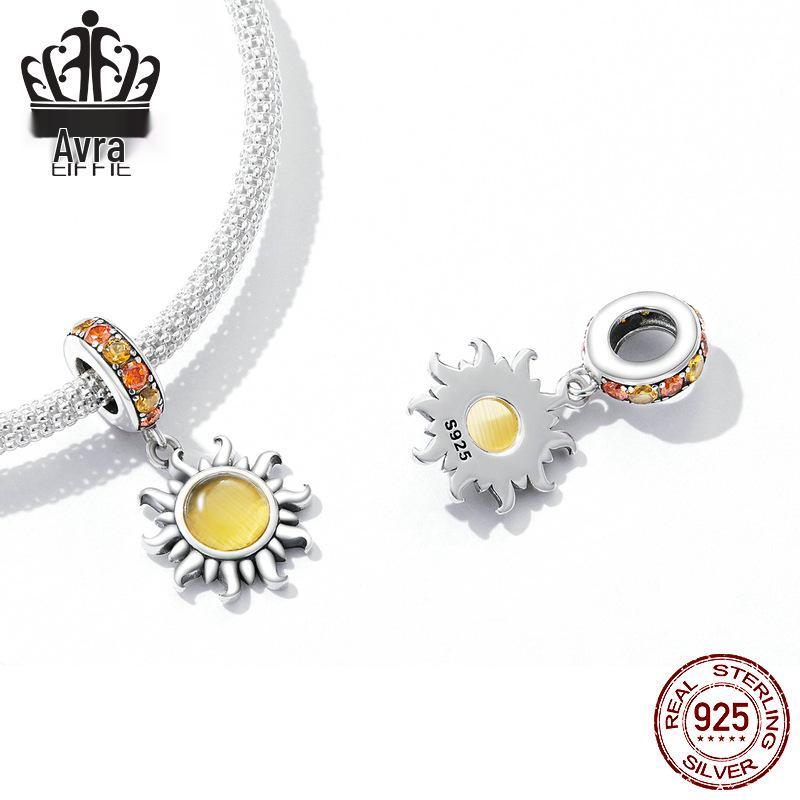 Everlove Minimalist Sun & Stars Sterling Silver Bracelet with Gold Glass and Zircon Charms - SCC2210