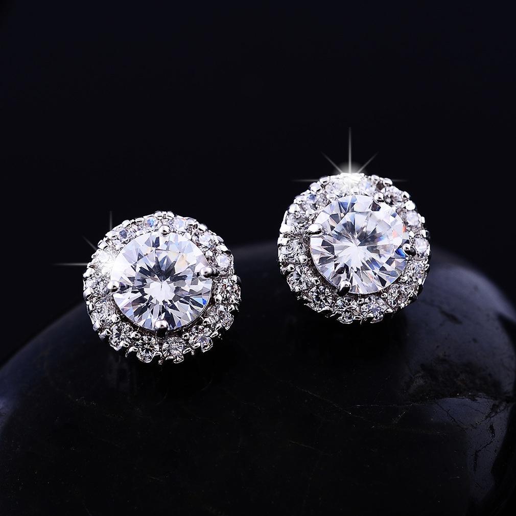 Full Round Stunning Drill Zircon Crystal Ear Studs Fashionable Ear Womens