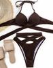 Women's Solid Color Sexy Split Swimsuit High Waist Bikini Set Back Tie