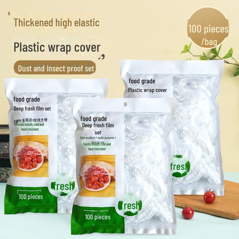 Sada přilnavých fólií: Potravinářské, odolné vůči zápachu, jednorázové s elastickým uzávěrem pro zbytky.