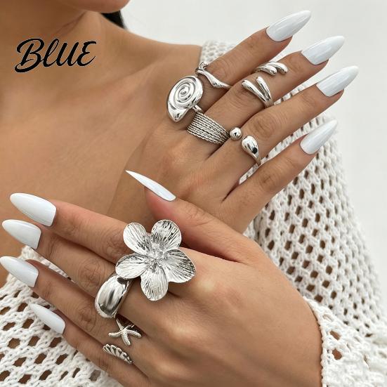 Vintage Style Alloy Rings Ocean Theme Set Adjustable Stackable Finger