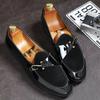 Fashion Fashion Man's Casual Shoes Leather Loafers for Mens Leather Stitching Suede Metal Hook Decoration Male Comfortable Formal Shoes