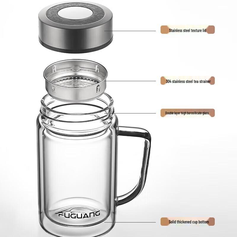 Fuguang 560ml Double Wall Borosilicate Glass Tea Infuser Bottle