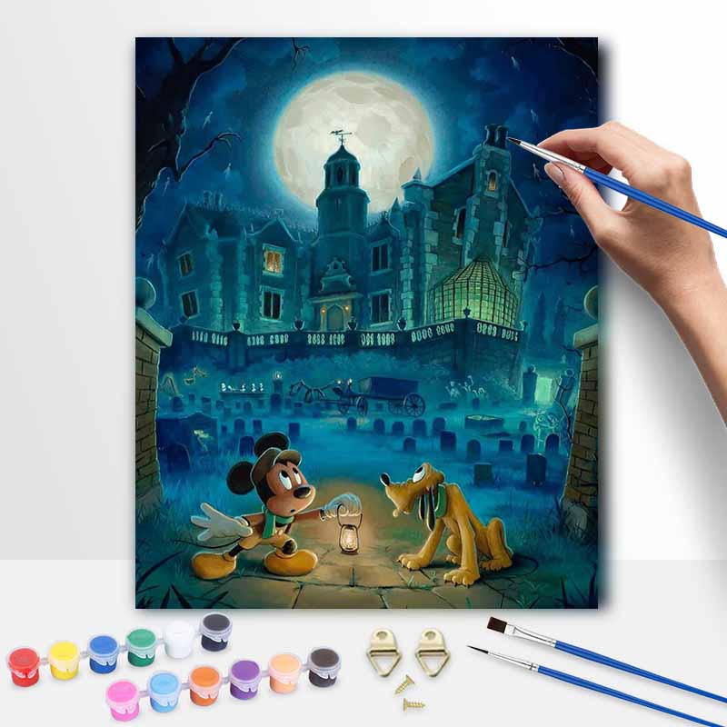Disney Oil Painting Kit Canvas Haunted Mansion Mickey Pluto DIY Home Decor Gift 20x30cm